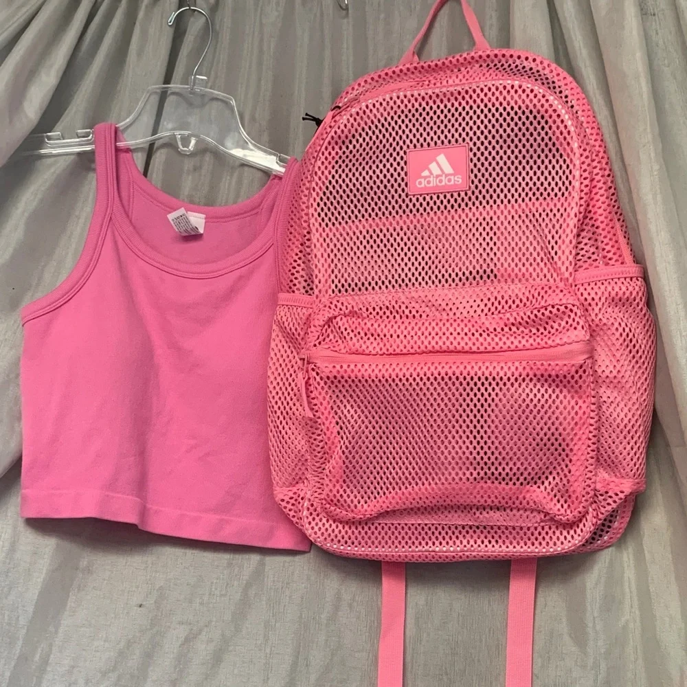 adidas Pink Mesh Backpack with Front Pocket